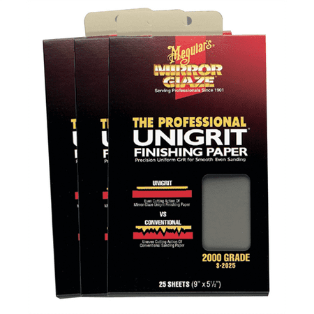 Meguiar’s S2025 Mirror Glaze Unigrit Finishing Paper 2000 Grit, 25 Pack