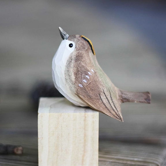 3.54“ Golden-crowned Kinglet Figure - Carving, Hand-Made, Decoration, Miniature Animals