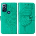 thumbnail image 2 of SaniMore Case for Motorola Moto G Play 2023 (6.5"), PU Leather Skin with Luxury Embossed Butterfly [Wrist Strap & Card Slots & Flip Kickstand] Full-body Shockproof Business Wallet Cover, Green, 2 of 7
