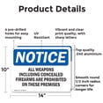 thumbnail image 2 of (2 Pack) All Weapons Concealed Firearms Prohibited OSHA Notice Sign 14 Inch X 10 Inch Indoor / Outdoor Rust-Free Aluminum Metal Signs for Workplace, Workshop, and Construction Site,, 2 of 8