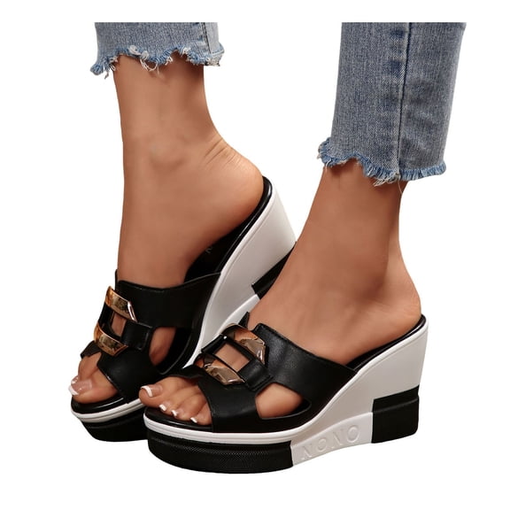Extra High Heels Dress Slippers for Women 2025 Summer Trendy Leather Platform Wedge Heeled Slip on Slides