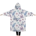 thumbnail image 2 of Oversized Wearable Blanket Hoodie,Watercolor Butterfly Flower Leaf White Pattern Sherpa Blanket Hoodie with Super Pockets,Super Warm Fuzzy Pullover for Women & Men, 2 of 6