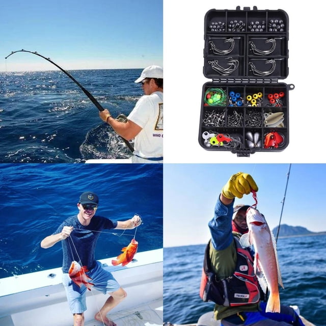187PCS Fishing Accessories Set with Box Hooks Swivels Sinkers
