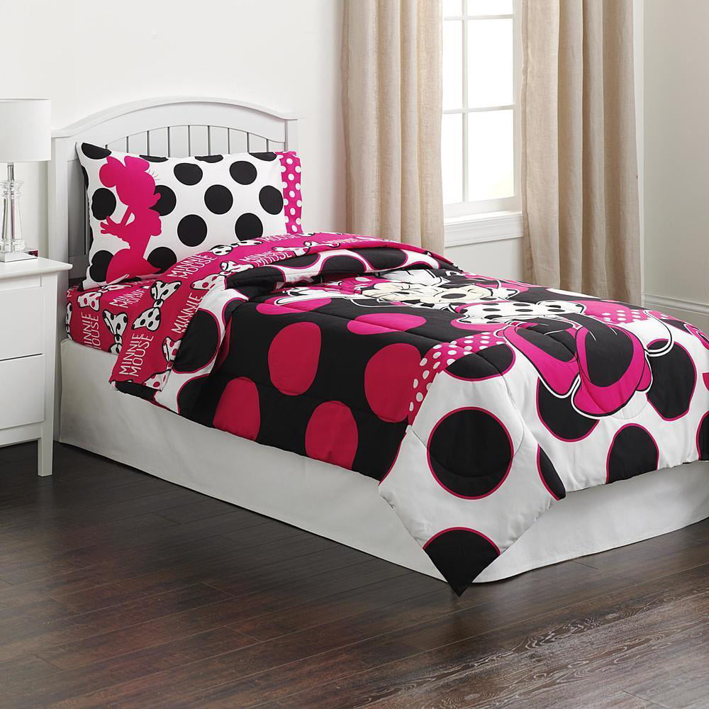 Disney Minnie Mouse 3 Piece Twin Sheet Set Pink Bows Polka Dots Microfiber T99 for sale online 