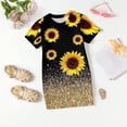 thumbnail image 4 of Abcomgle Girls Short Sleeve Dresses Casual A-Line Short Sleeve Midi Dress Sunflower Print Summer Crew Neck Cute Sundresses for 4-14t Kids, 4 of 6
