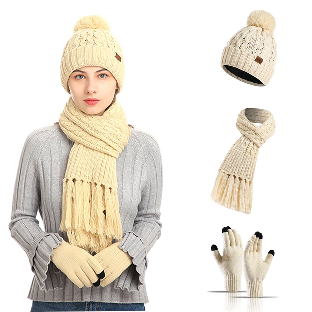 3 Pcs Winter Kint Scarf for Men Women with Touchscreen Gloves Warm