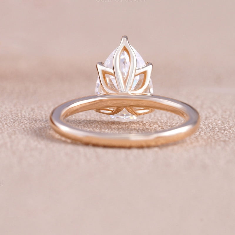 Cora Jewellery 2.5CT Tulip Floral Setting Pear Moissanite Solitaire Engagement Ring For Women , 10K Rose Gold