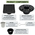 thumbnail image 4 of SereneDrains 304 Stainless Steel 4 Inch Square Matte Black Shower Drain Kit with Base Square Design for Tile Floor Drain Grate Cover Hair Catcher Trap Strainer Filter, 4 of 10