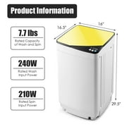 Giantex Full-Automatic Washing Machine, 7.7lbs Capacity Washer and Spinner Combo w/Built-in Barrel Light, Drain Pump & Long Hose, Compact Laundry Washer for Small Spac/RV/Dorm (Yellow)