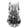 thumbnail image 4 of Women's Fashion V-Neck Casual Slim Printed Party Long Sleeve Dress, AI Christmas Print, Plush Trim, Holiday Dress, Retro Style, Festive,Dark Gray,L, 4 of 6