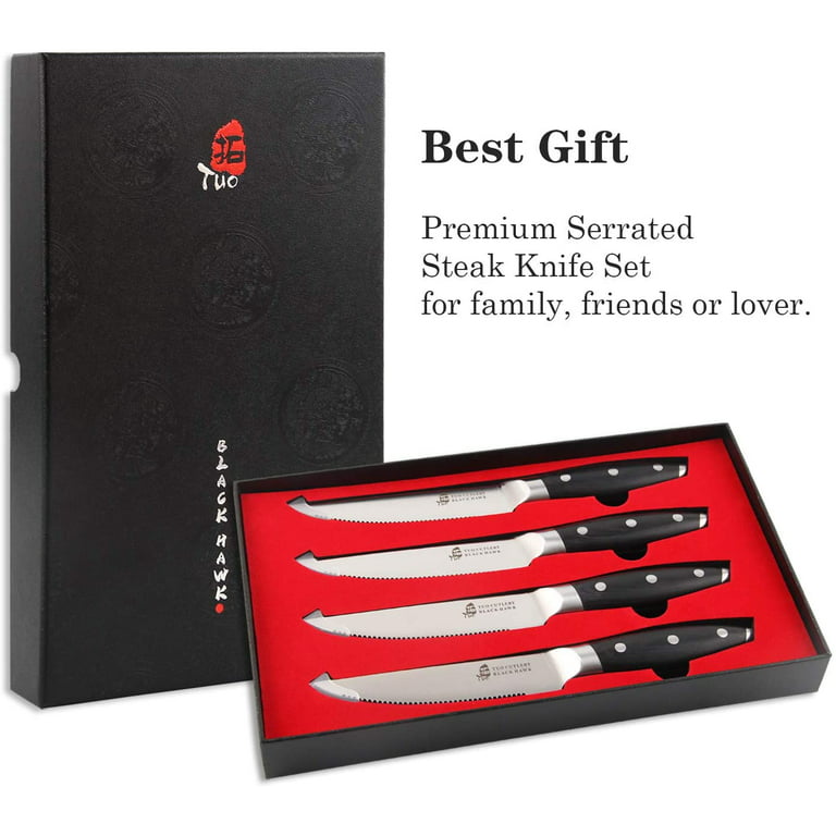 PAUDIN Steak Knives Set of 4, Ultra Sharp Steak Knives 5.25 Inch, High  Carbon Stainless Steel Serrated Steak Knife Set Pakkawood Handle, Kitchen