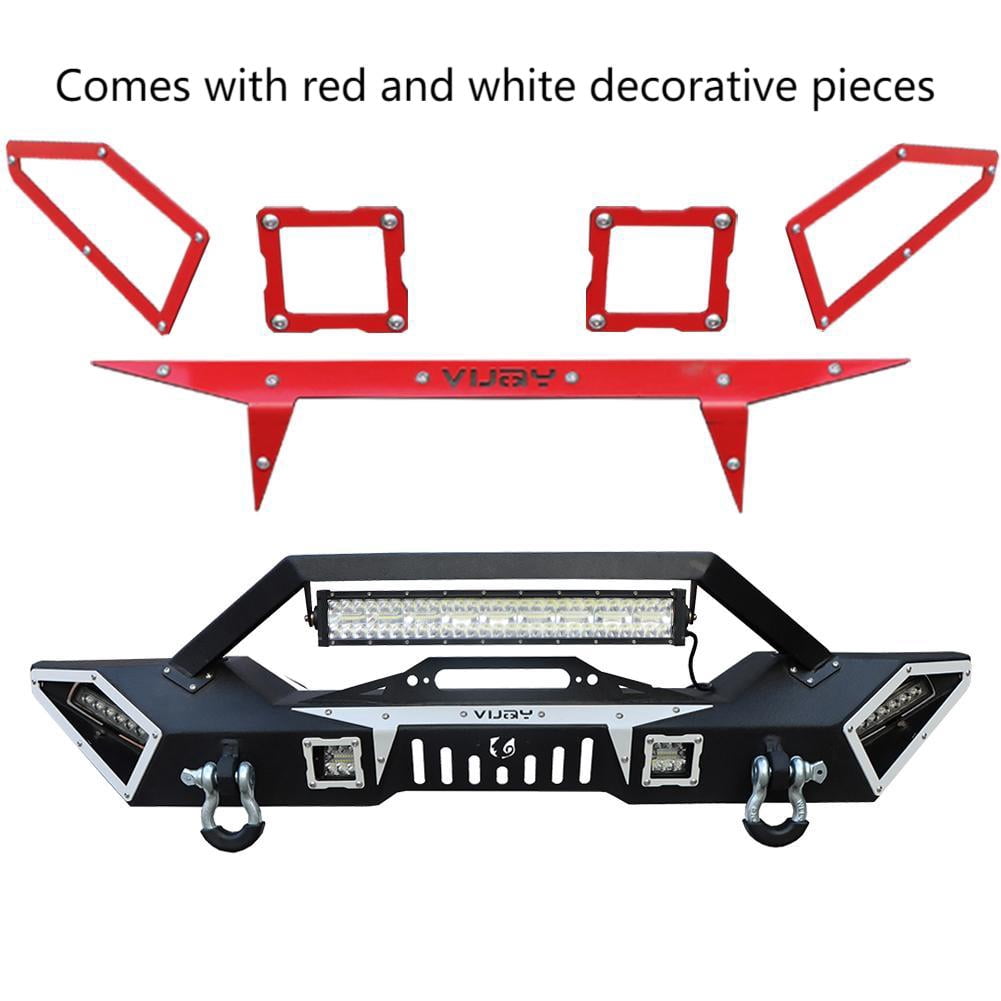 Vijay Front Bumper for 2007-2024 Jeep Wrangler JK/JL with Winch Plate and Lights and D-Rings