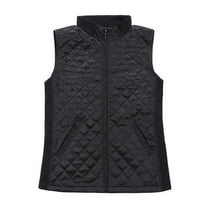 Bienzoe Women Casual Quilted Sleeveless Light Weight Vest Stretch Rib Black M