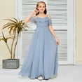 thumbnail image 3 of V Neck Junior Bridesmaid Dresses Long Off-Shoulder Chiffon Flower Girl Dress for Teen Girls Party Pageant Gowns-Lilac-6Y, 3 of 9