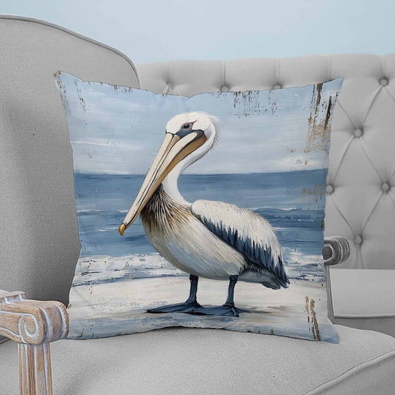 Coastal Pelican Throw Pillow Covers, Soft Pillowcases with Invisible Zipper, Modernism Art Oil Painting Birds Decorative Square Pillow Cushion Covers for Living Room Couch Sofa Bed 16x16 Inches