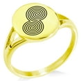thumbnail image 1 of Stainless Steel Celtic Double Spiral Epona Minimalist Oval Top Polished Statement Signet Ring, 1 of 1