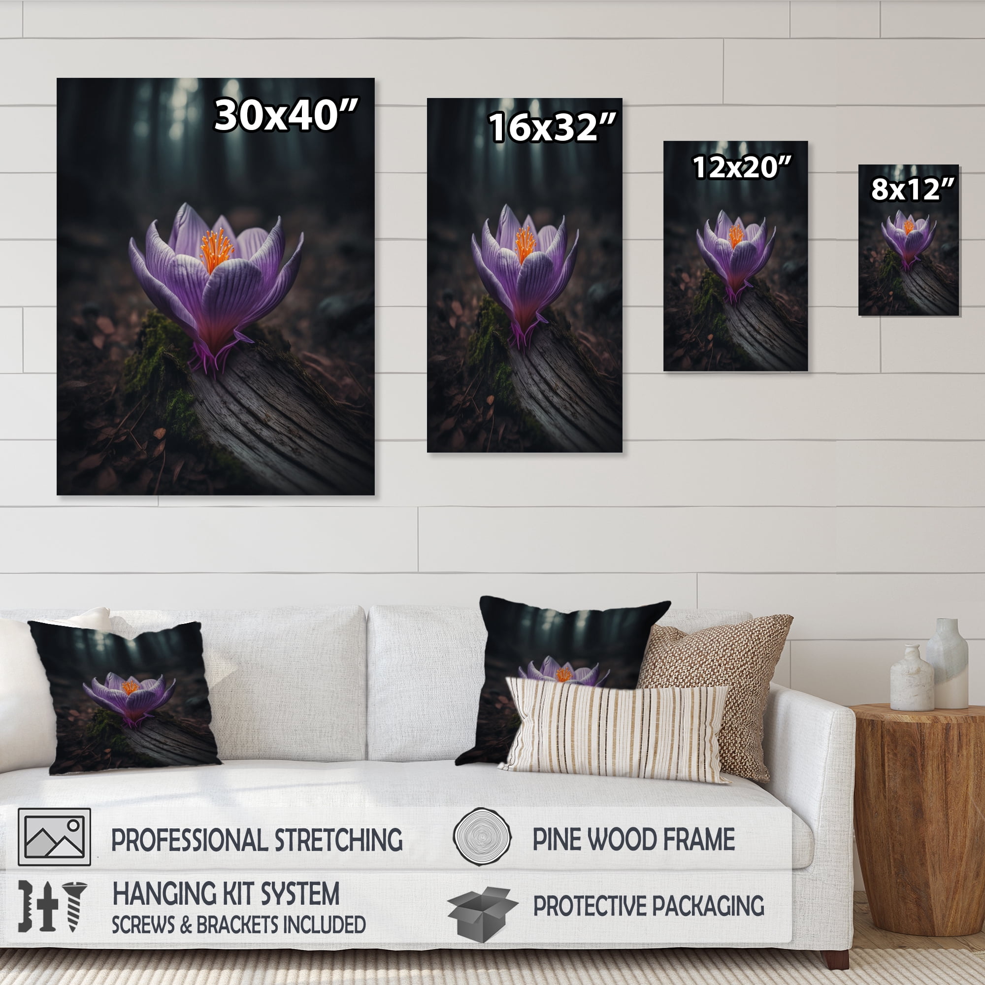 Designart Blooming Crocus Flowers In A Forest I Canvas Wall Art