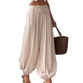 thumbnail image 3 of Lumtrix Womens Balloon Harem Pants Pleated Summer Elastic Waist Baggy Pants Beach Vacation Cotton Linen Trousers Beige XL, 3 of 4