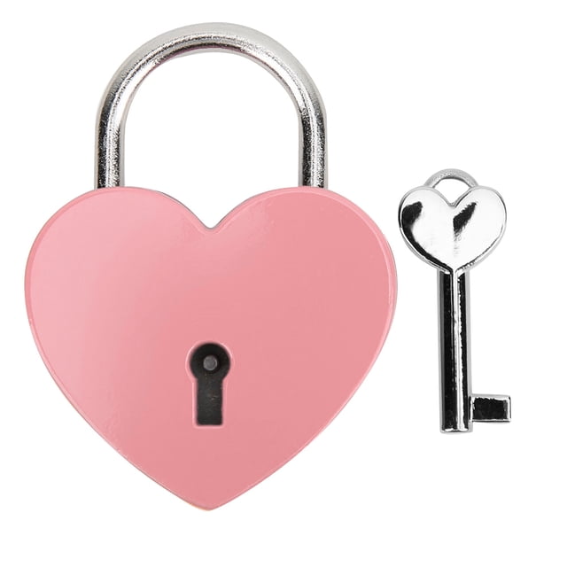 Candado de metal con forma de corazón, colorido y exquisito, para manualidades del hogar, con llave, 45 x 59 mm, color rosa
