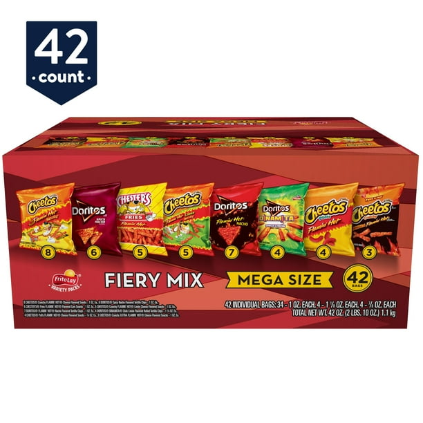 FritoLay Fiery Mix Chips and Snacks Variety Pack 42 oz, 42 Count