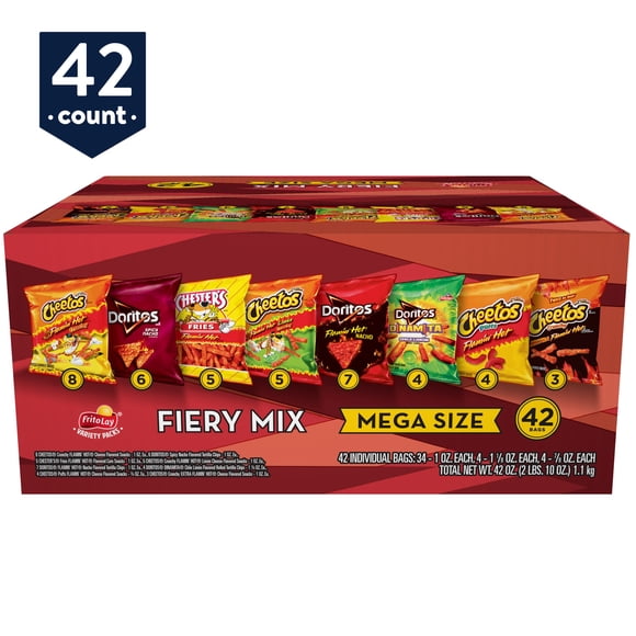 Frito-Lay Fiery Mix Chips and Snacks Variety Pack 42 oz, 42 Count