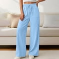 thumbnail image 4 of Oiangi Women's Cotton Linen Pants Drawstring Elastic Waist Pant Casual Loose Fit Palazzo Trousers with Pockets Blue S, 4 of 8