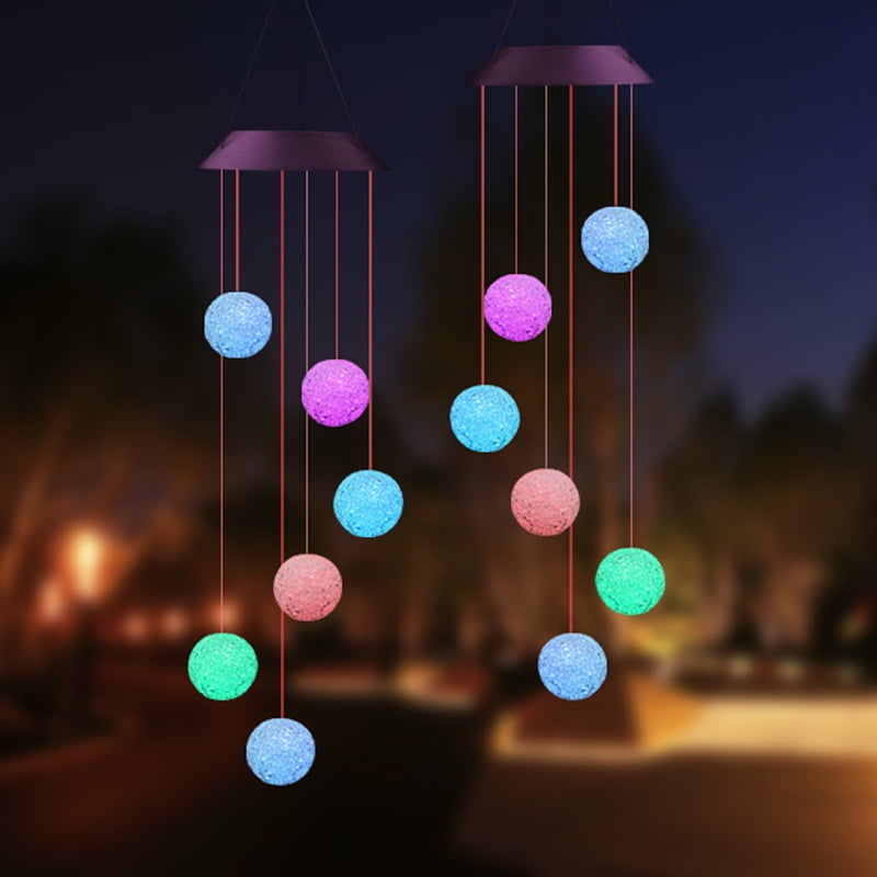 Color Changing Solar Power Wind Chime Spiral Spinner Crystal Ball Wind ...