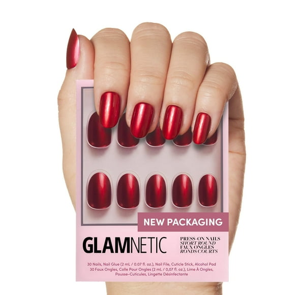 Glamnetic Cherry Glaze de Press On Nails, corto y redondo, rojo