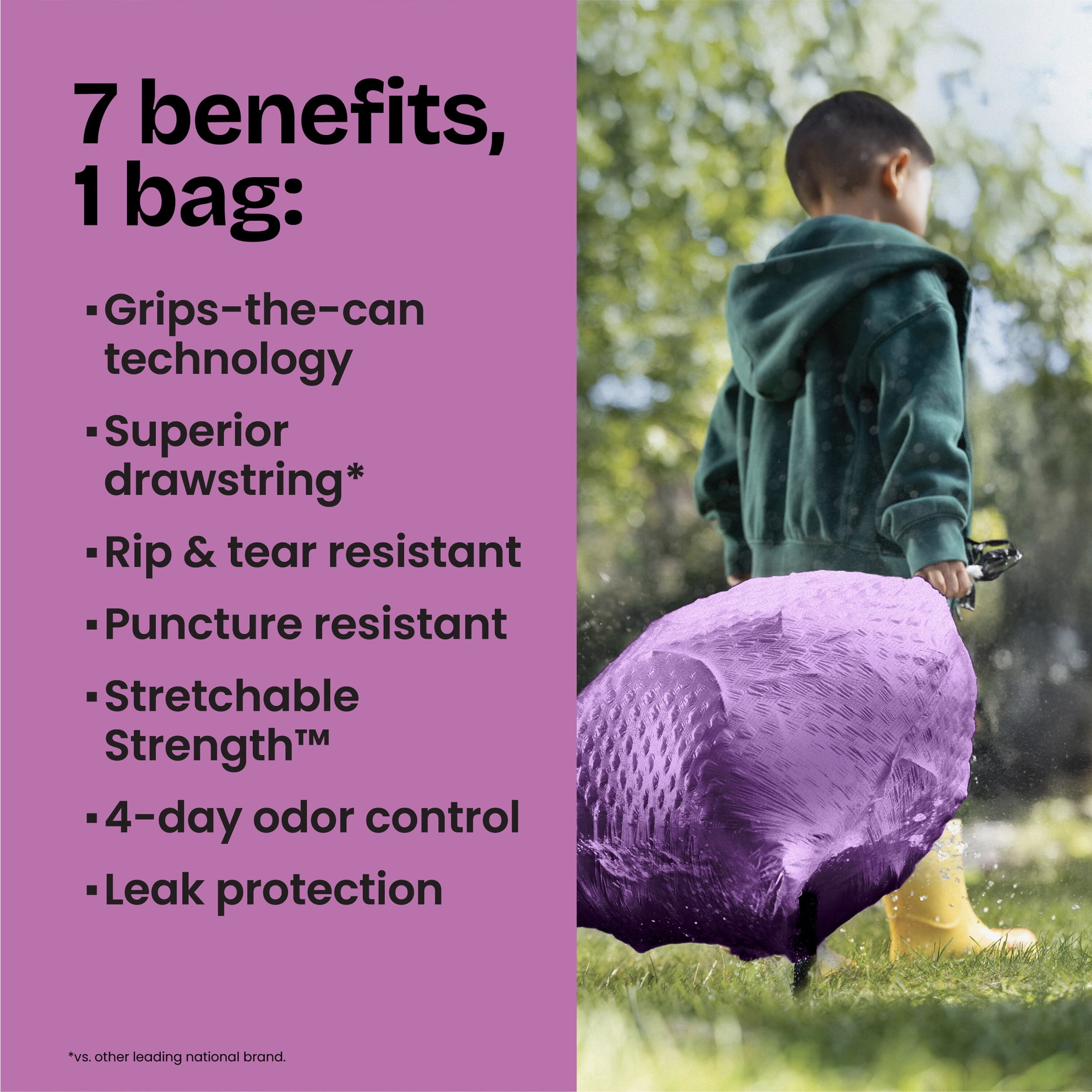 Glad ForceFlex Tall Kitchen Drawstring Trash Bags, 13 Gallon, Purple, Moonlight Breeze, 120 Count