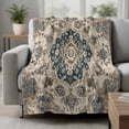 thumbnail image 2 of Blue Brown Boho Blanket Soft Cozy Warm Throw Blanket for Couch, Plush Fuzzy Flannel Fleece Blankets for Sofa, Ethnic Vintage Southwestern Geometric Bed Blankets Lightweight Gifts for Women, 40"x50", 2 of 9