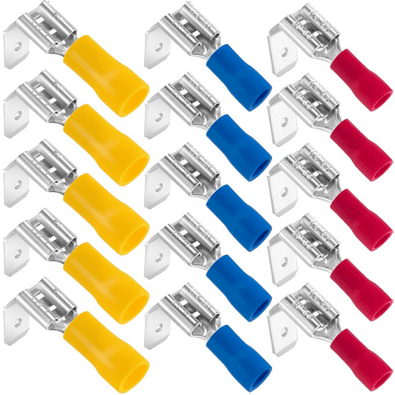 15Pcs Semi-Insulated Piggyback Spade Connectors, Spade Assortment Kit, Female/Male Cable Crimp Terminals, 22-10 AWG