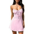 thumbnail image 2 of Womens Spaghetti Strap Mini Dress Summer Sleeveless Slim Fit Party A Line Dresses Pink XS, 2 of 9