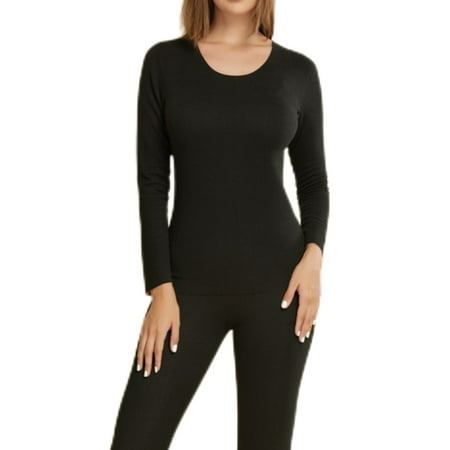 

Glonme Solid Color Thermal Underwear Unisex Adults Ultra Soft Winter Long Johns Set Lightweight Crew Neck Top And Bottom Suits Black XL