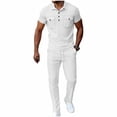thumbnail image 6 of Yaoyar Mens Waffle Button Down Shirts Set Casual Short Sleeve Plaid Contrast Dress Shirt with Pocket Summer Beach Vacation Shirt, 6 of 8