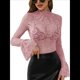 thumbnail image 1 of Blusas de Encaje para Mujer, Blusas Transparentes de Larga para Mujer, Blusas Informales Elegantes. Gris Rosado Pálido L, 1 of 8