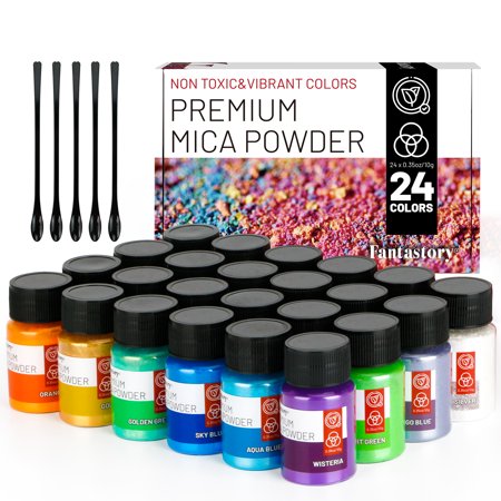Fantastory Acrylic Paint Premium Mica Powder Pearlescent Color Pigment Art Set ,10g, 24 Jars