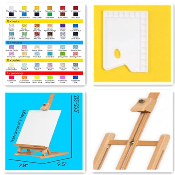 72PCS Deluxe Acrylic Paint Set, Artist Painting Kit with Beech Wood Tabletop Easel, 48 Colors x 22ml Acrylic Painting Set, Canvas, Paint Brushes, Art Supplies for Adults, Kids, Beginners