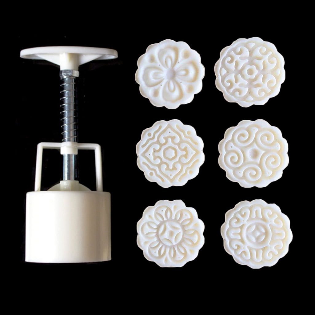 6x Cute Round Flower  Mooncake Pastry Moon Cake Mold Round Baking Mould Tool