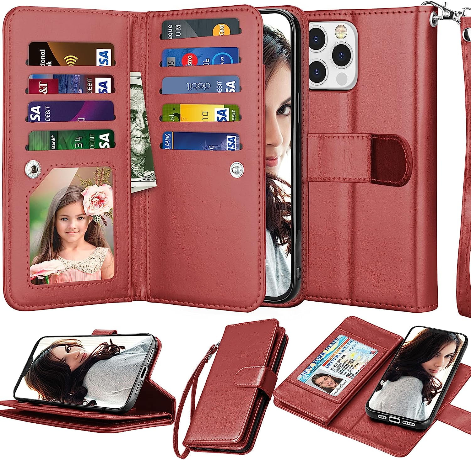 Premium Leather Folio Wallet Case for iPhone 11 Pro Max - Red