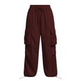 thumbnail image 5 of Women's Cargo Pants, Elastic Waist Drawstring Joggers, Loose Fit Baggy Work Pants with Pockets, Casual Streetwear Trousers for Women-Wine, 5 of 5