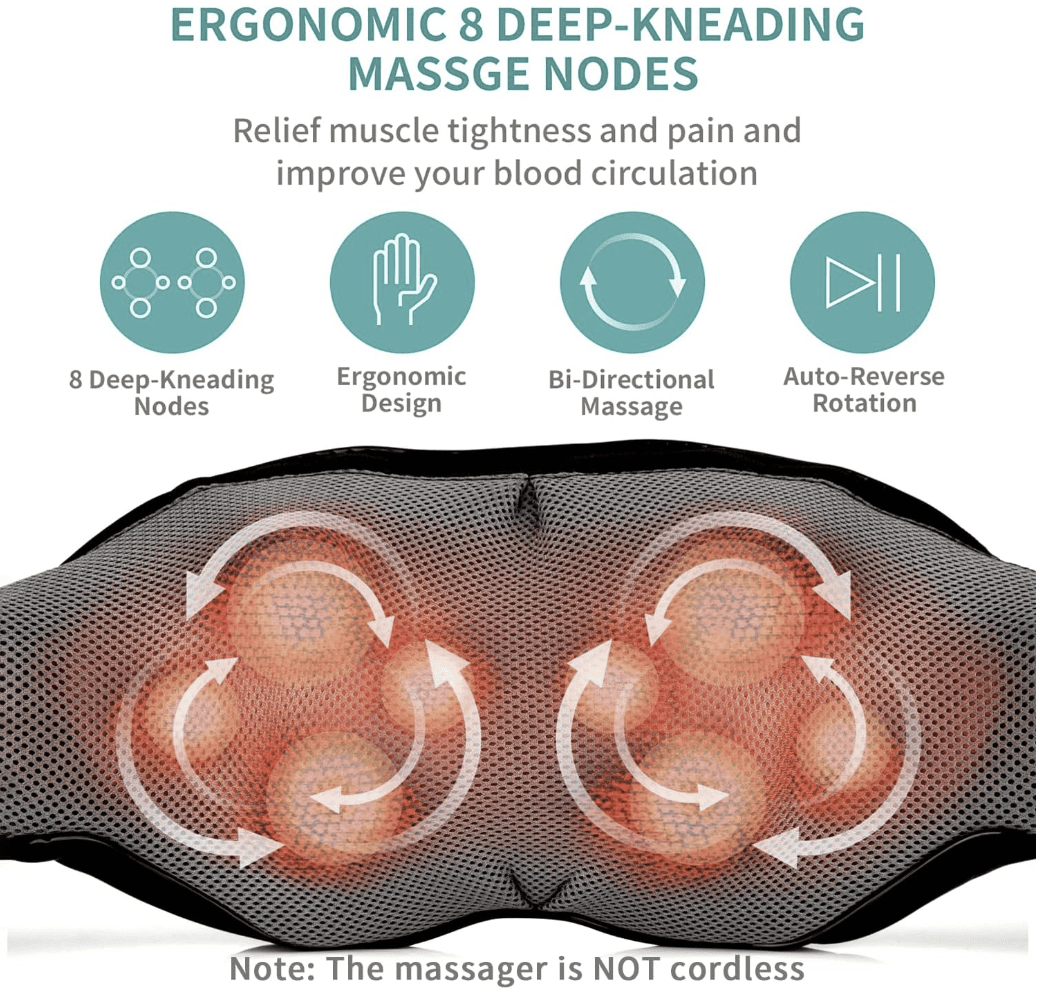 DailyLife Shiatsu Neck and Back Massager with Soothing Heat, Netzach Electric Deep Tissue 3D Kneading Massage Pillow for Shoulder, Leg, Body Muscle Pain Relief,