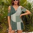 thumbnail image 3 of Sage Green Womens Summer V Neck Zipper Top Short Sleeve T Shirt Off Shoulder Top Casual Classy Loose Shirts, 3 of 7