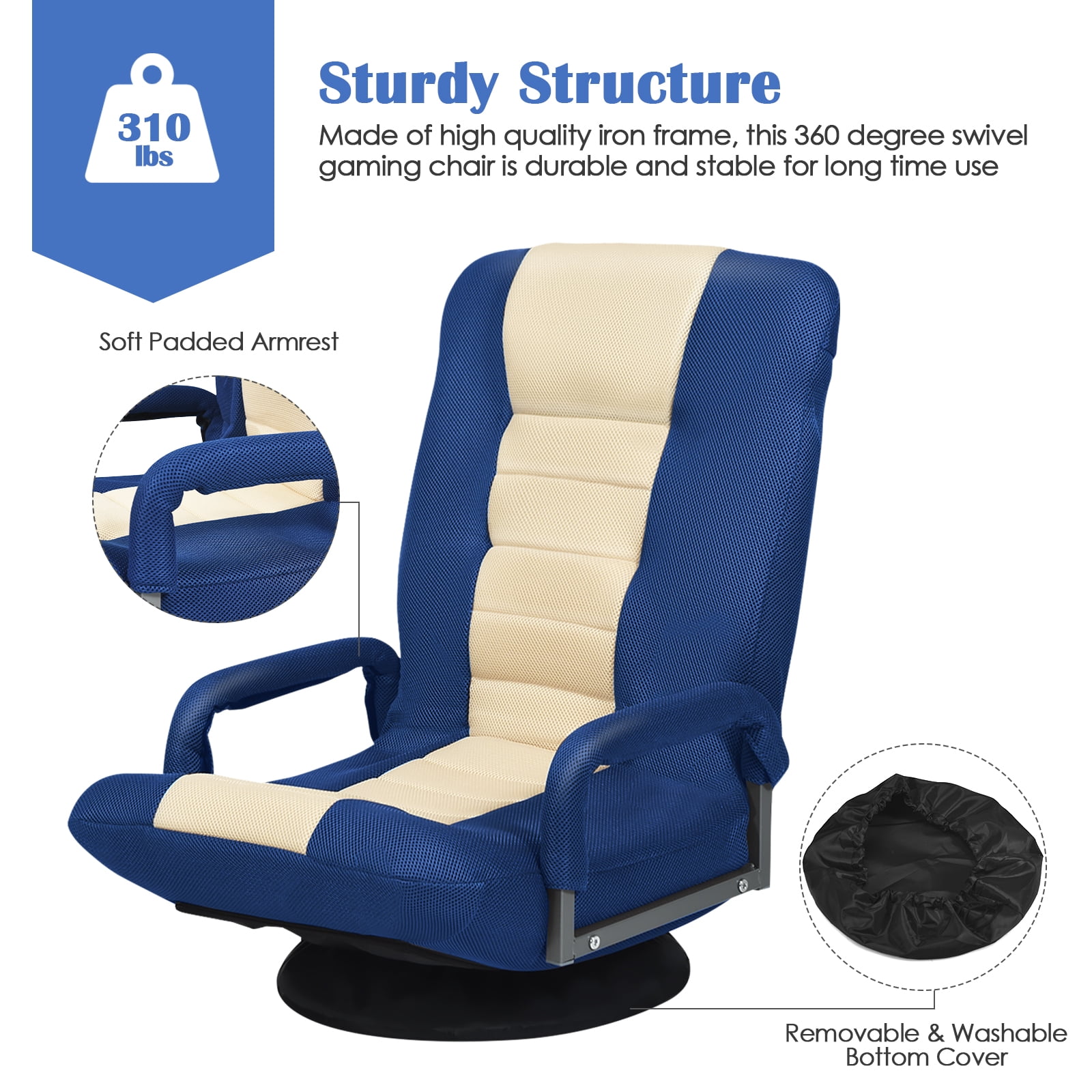 Giantex Reclining Folding Gaming Chair, Video Gaming Rocker w/5-Position Adjustable Backrest & 360 Degree Swivel Round Base, Padded Lazy Sofa Chair