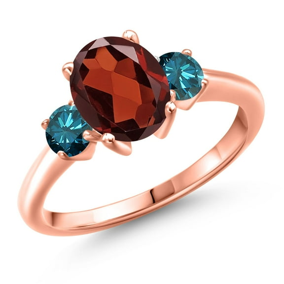 Gem Stone King 18K Rose Gold Plated Silver Red Garnet and Blue Diamond Engagement Ring for Women | 2.67 Cttw | Oval 9X7MM | Gemstone January Birthstone | Size 6