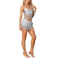 thumbnail image 2 of Allegra K Women's Sequins Tassel Crop Top Mini Skirts Sparkly Dance Shiny Set, 2 of 5