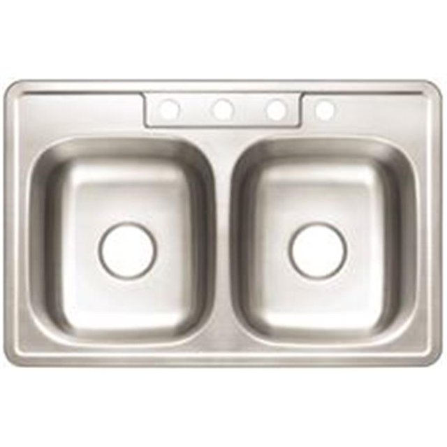 Premier 3562899 Premier 4-Hole Double Bowl Sink 22-Gauge Stainless Steel 33 In. X 22 In. X 7 In.