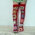 thumbnail image 4 of IWRICH Women's Cable Knit Thigh Socks Ethnic Floral Crochet Knit over Knee High Stockings Tube Leg Warmers Boot Socks Red, 4 of 4