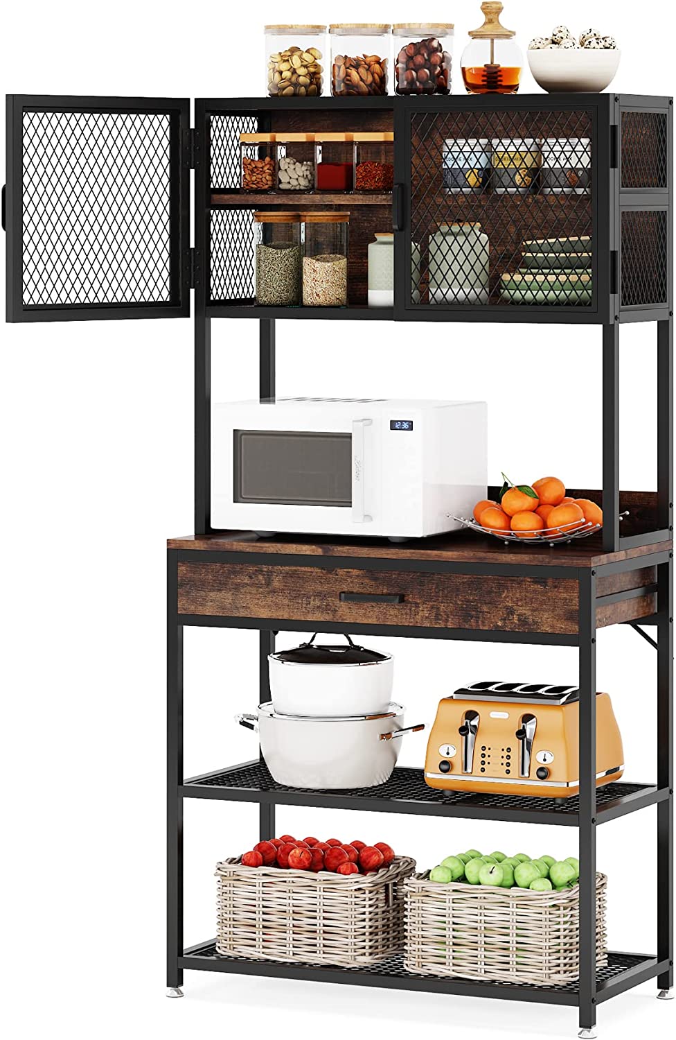 YELROL Kitchen Bakers Rack With Storage Shelves Cabinet And Drawer   9d774e28 B01d 4275 A2cc 298410508591.e384068afc97c96784c7ae4f46f64c4a 