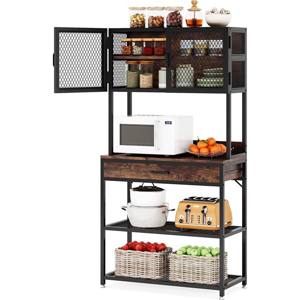 YELROL Kitchen Bakers Rack with Storage Shelves and Drawer