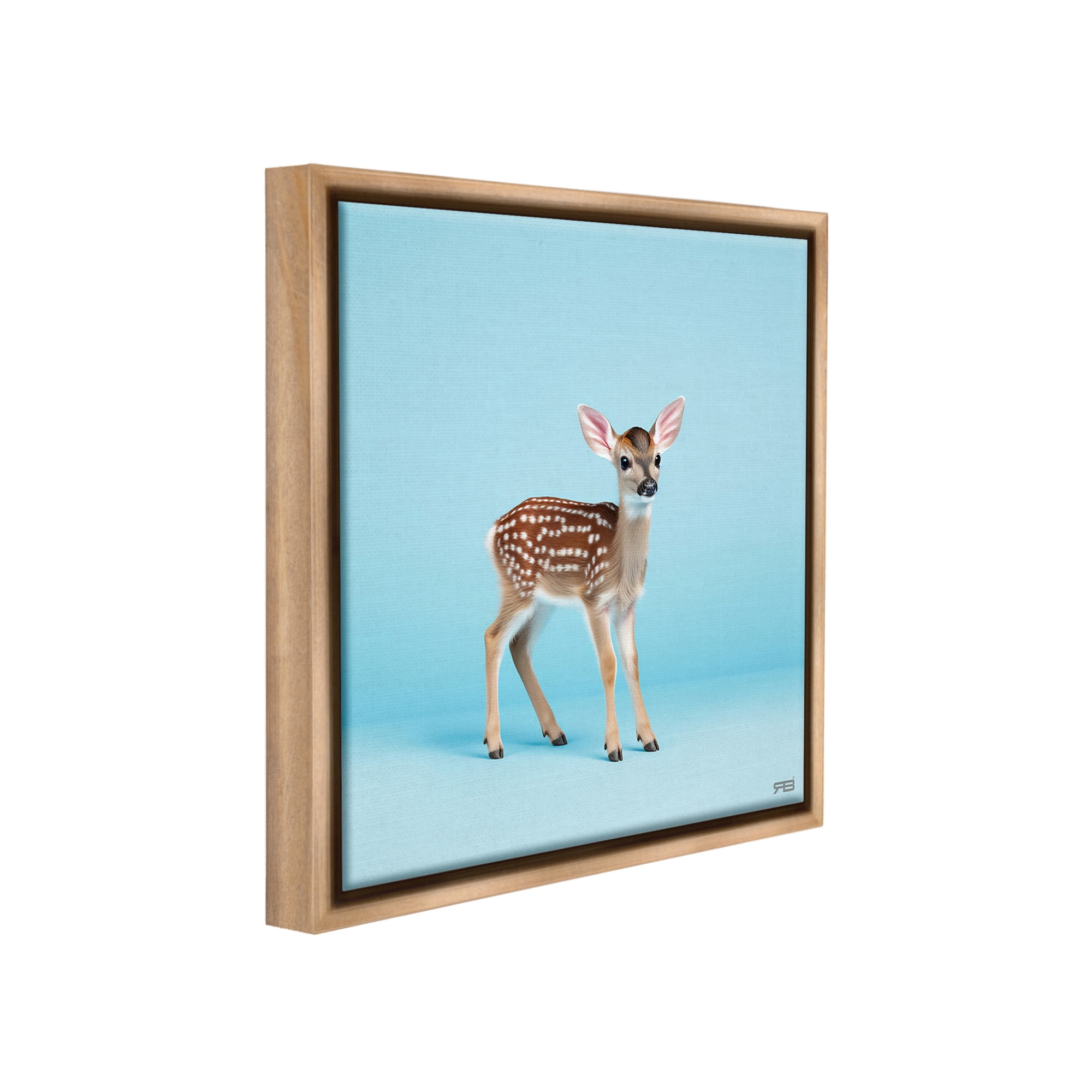 Stupell Industries Deer Fawn on Blue Animals & Insects Painting Brown Floater Framed Canvas Art Print Wall Art, 25 x 25